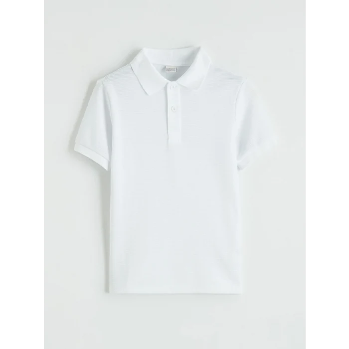 LCW Kids Beyaz Polo Yaka Dokulu Erkek Çocuk Tişört
