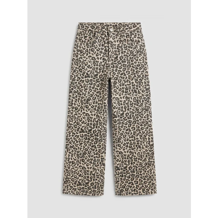 LCW Kids Bej Wideleg Leopar Desenli Kız Çocuk Pantolon
