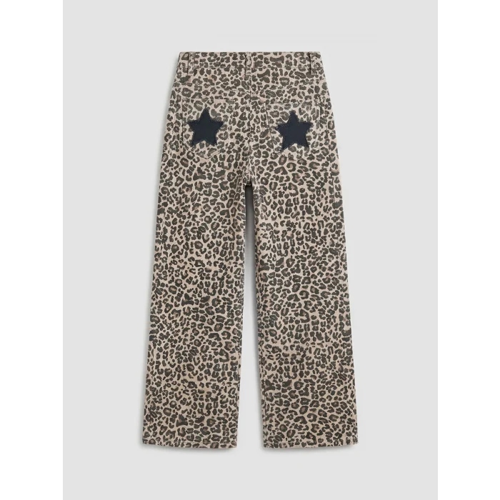 LCW Kids Bej Wideleg Leopar Desenli Kız Çocuk Pantolon