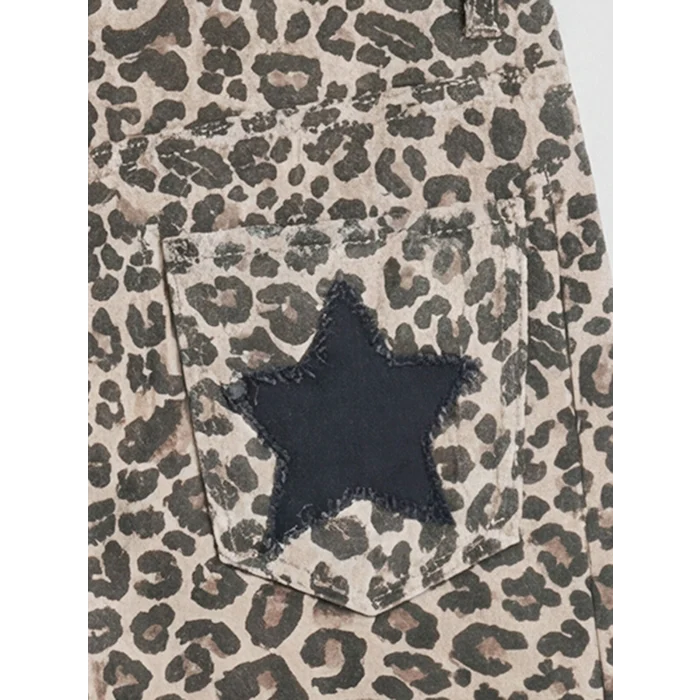 LCW Kids Bej Wideleg Leopar Desenli Kız Çocuk Pantolon