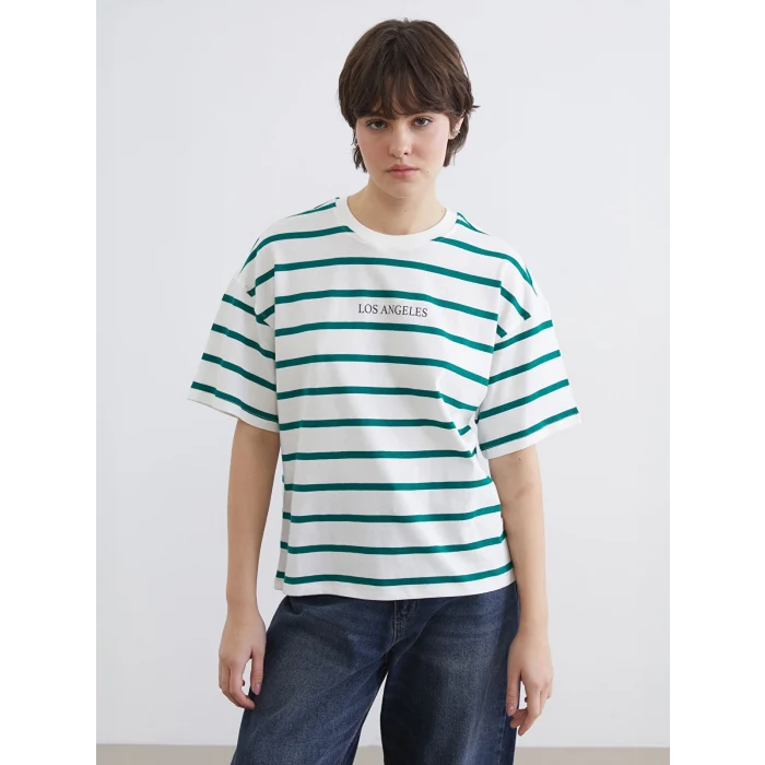 XSIDE Yeşil Los Angeles Baskılı Oversize Kadın Tişört