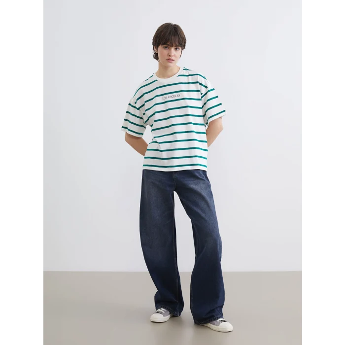 XSIDE Yeşil Los Angeles Baskılı Oversize Kadın Tişört