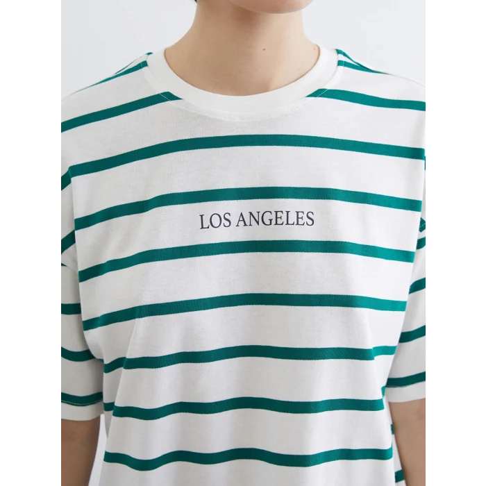XSIDE Yeşil Los Angeles Baskılı Oversize Kadın Tişört