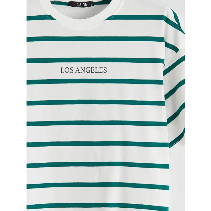 XSIDE Yeşil Los Angeles Baskılı Oversize Kadın Tişört