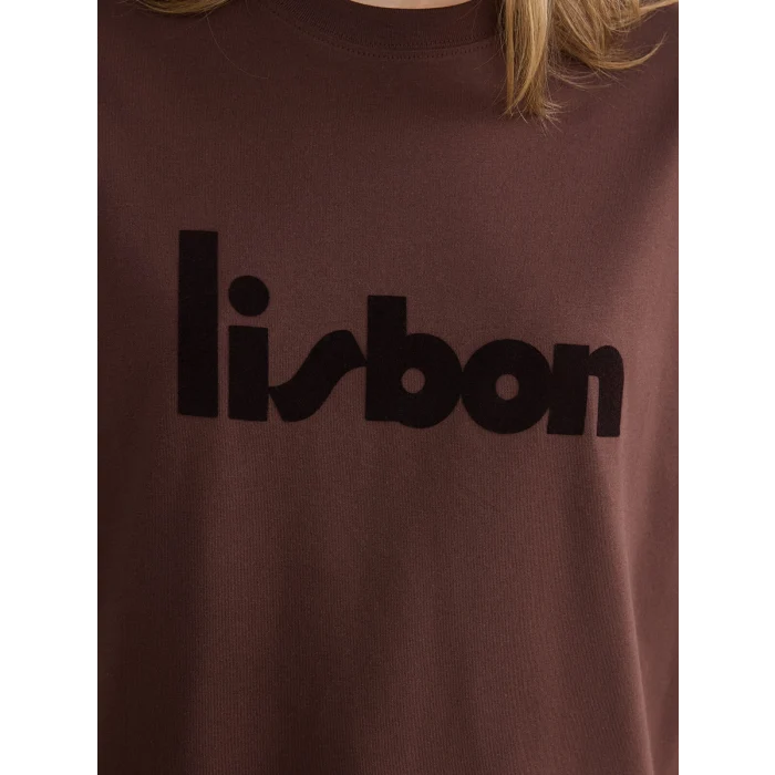 LCW Vision Kahverengi Bisiklet Yaka Lisbon Baskılı Kadın Tişört