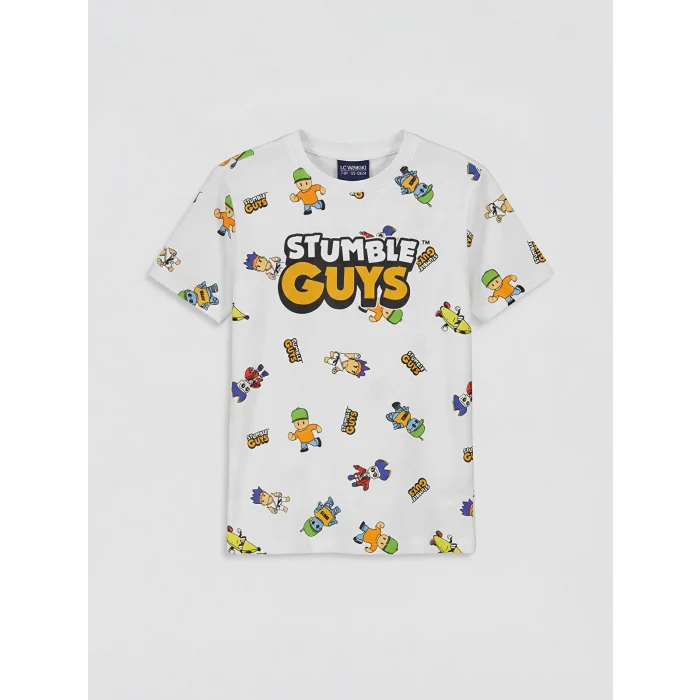 LCW Kids Beyaz Stumble Guys Baskılı Erkek Çocuk Şortlu Pijama Takımı