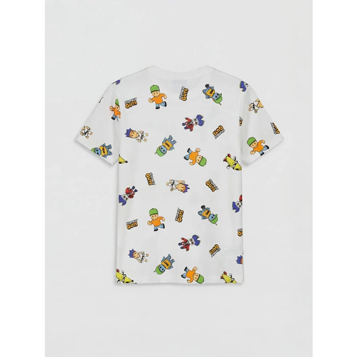 LCW Kids Beyaz Stumble Guys Baskılı Erkek Çocuk Şortlu Pijama Takımı