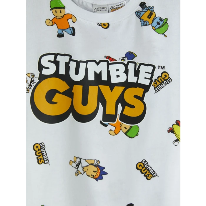 LCW Kids Beyaz Stumble Guys Baskılı Erkek Çocuk Şortlu Pijama Takımı