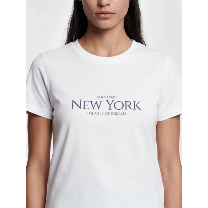 LCW Vision Beyaz New York Baskılı Kadın Tişört