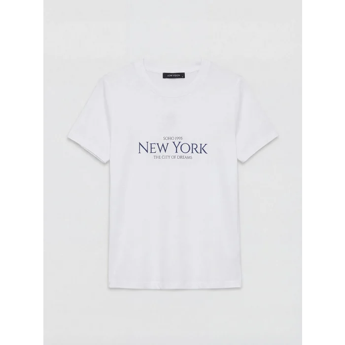 LCW Vision Beyaz New York Baskılı Kadın Tişört