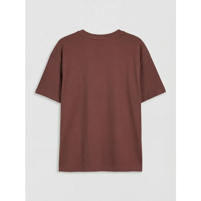 LCW Kids Kahverengi Baskılı Taş Detaylı Kız Çocuk Tişört