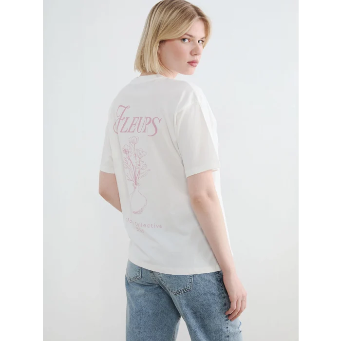LCW Vision Beyaz Baskılı Oversize Kadın Tişört