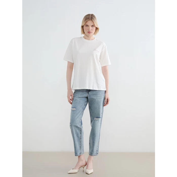 LCW Vision Beyaz Baskılı Oversize Kadın Tişört