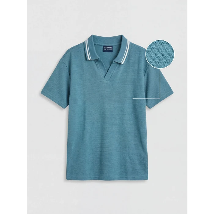 LCW Kids İndigo Polo Yaka Şerit Detaylı Erkek Çocuk Tişört