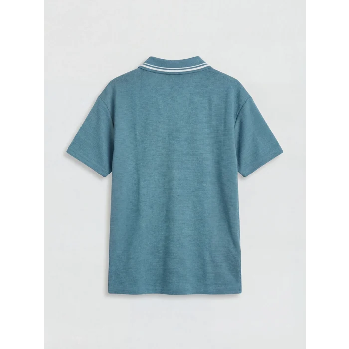 LCW Kids İndigo Polo Yaka Şerit Detaylı Erkek Çocuk Tişört