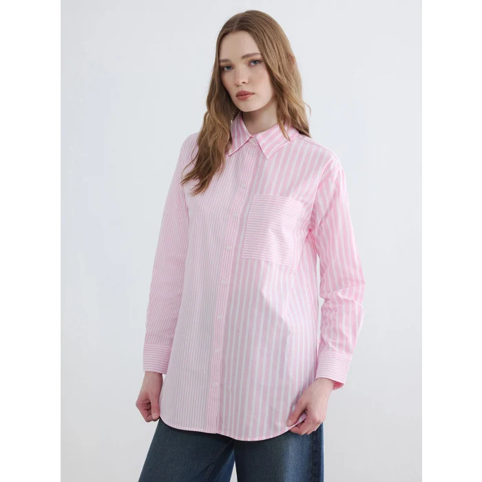 LCW Modest Pembe Çizgili Kadın Gömlek Tunik
