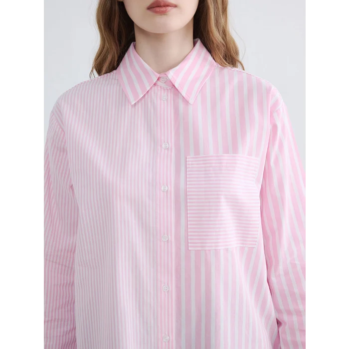 LCW Modest Pembe Çizgili Kadın Gömlek Tunik