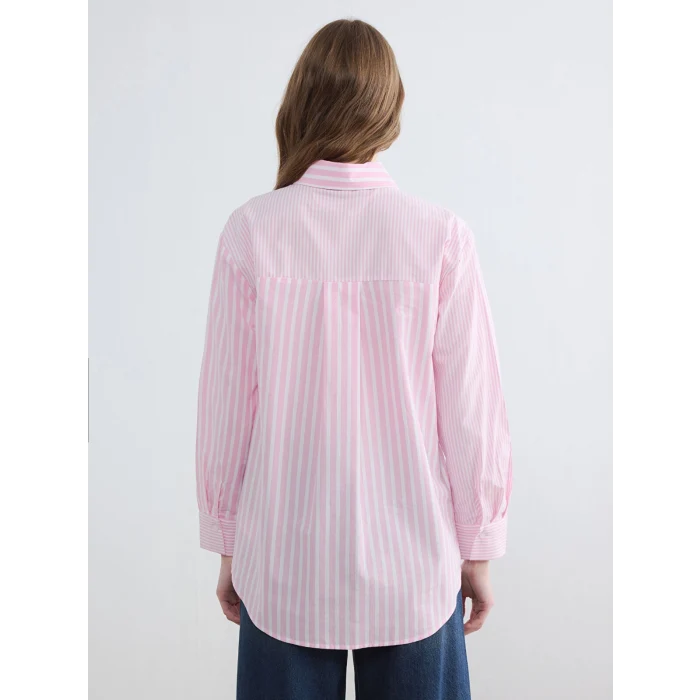 LCW Modest Pembe Çizgili Kadın Gömlek Tunik