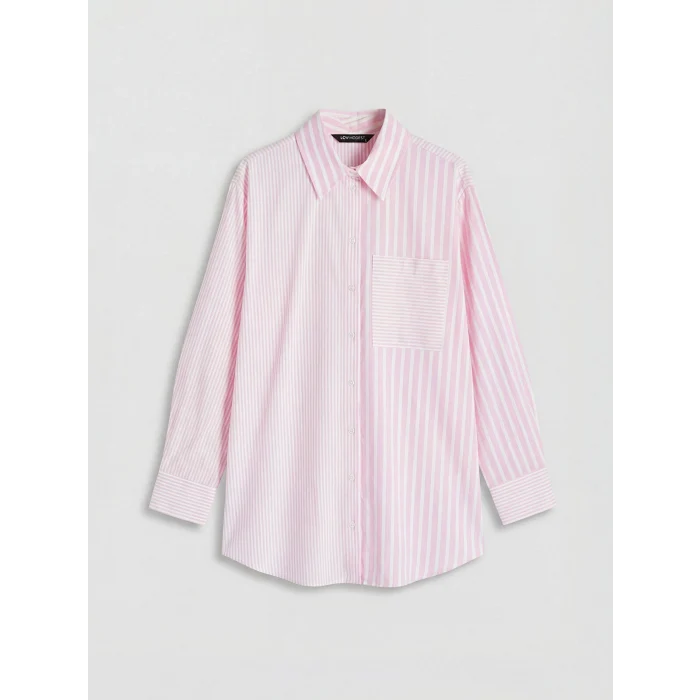 LCW Modest Pembe Çizgili Kadın Gömlek Tunik