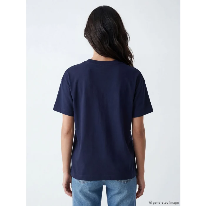 LCW Vision Lacivert Los Angeles Baskılı Oversize Kadın Tişört