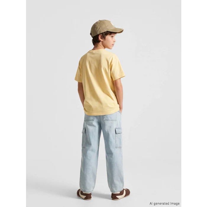 LCW Kids Sarı Nostaljik Maymun Baskılı Unisex Çocuk Tişört