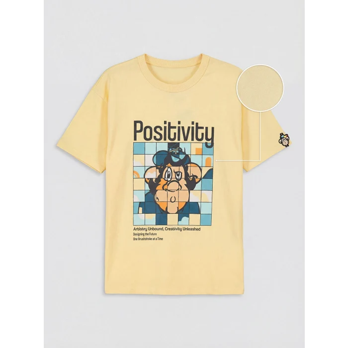 LCW Kids Sarı Nostaljik Maymun Baskılı Unisex Çocuk Tişört