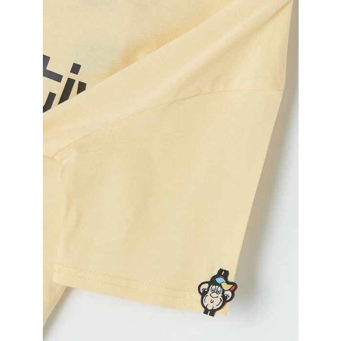 LCW Kids Sarı Nostaljik Maymun Baskılı Unisex Çocuk Tişört