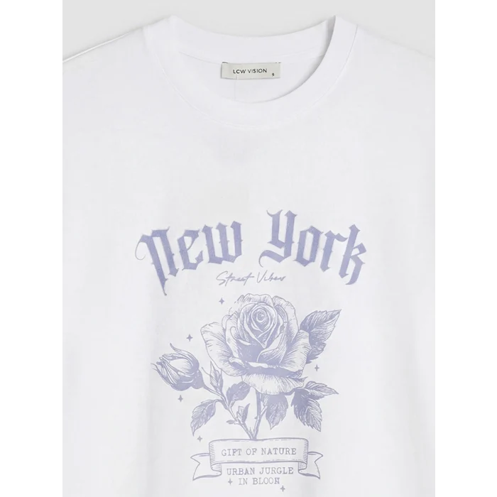 LCW Vision Beyaz New York Baskılı Oversize Kadın Tişört
