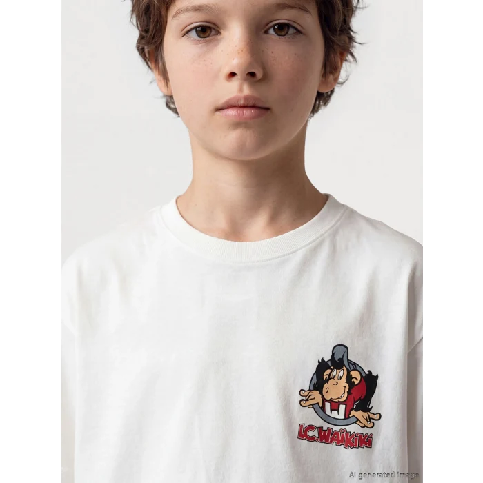 LCW Kids Beyaz Nostaljik Maymun Baskılı Unisex Çocuk Tişört