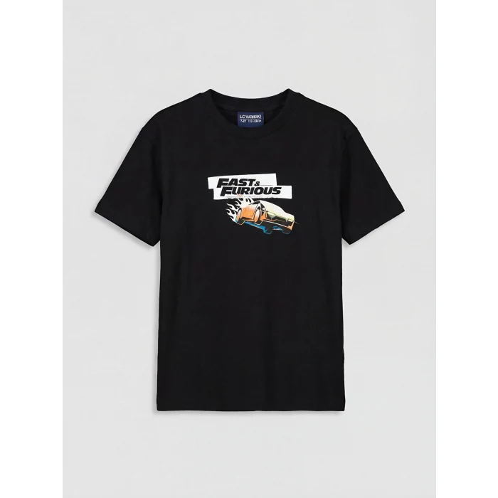 LCW Kids Siyah Fast & Furious Baskılı Erkek Çocuk Tişört