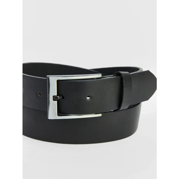 LCW ACCESSORIES Siyah Deri Görünümlü Metal Tokalı Erkek Kemer