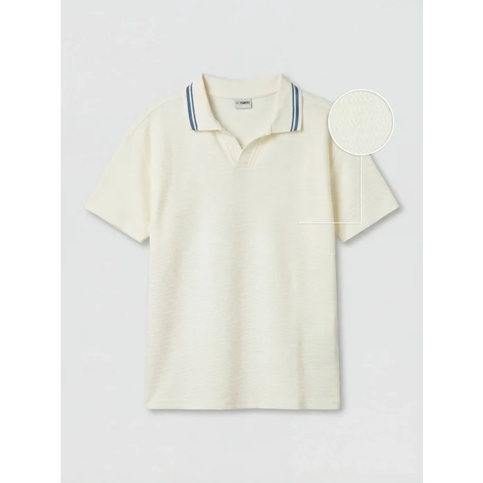 LCW Kids Ekru Polo Yaka Dokulu Erkek Çocuk Tişört