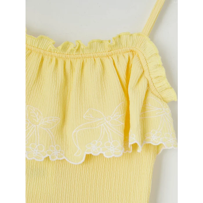LCW Kids Sarı Kare Yaka Katlı Kız Çocuk Elbise