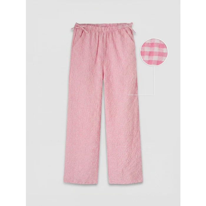 LCW Kids Pembe Loose Fit Ekose Kız Çocuk Pantolon