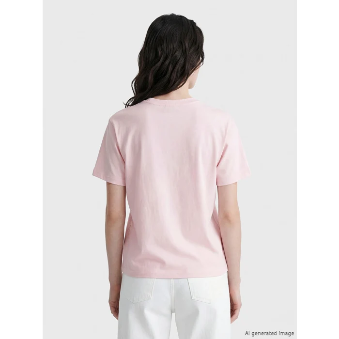 LCW Comfort Pembe Bisiklet Yaka Çiçek Baskılı Kadın Tişört