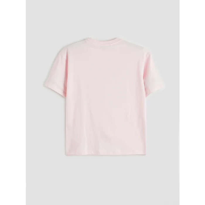 LCW Comfort Pembe Bisiklet Yaka Çiçek Baskılı Kadın Tişört