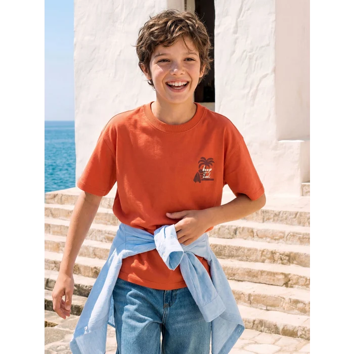 LCW Kids Kırmızı Bisiklet Yaka Baskılı Erkek Çocuk Tişört