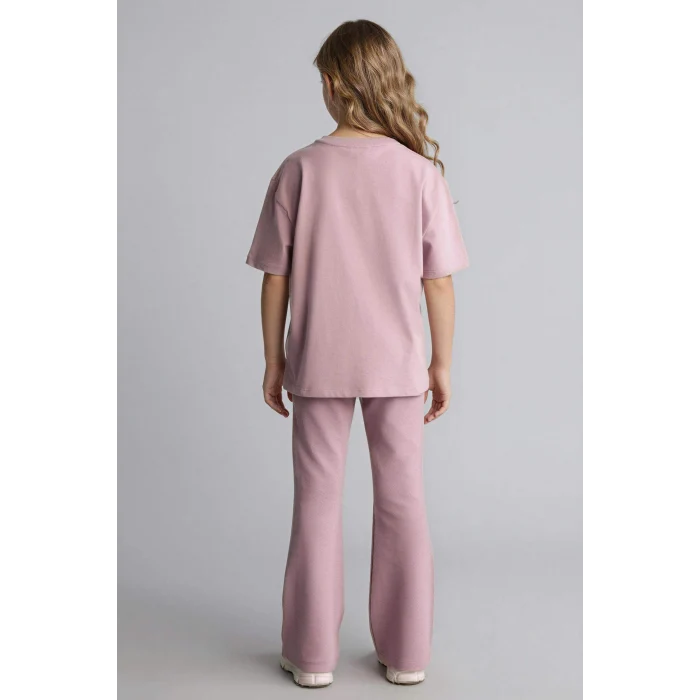 Defacto H1239A8BR488 Bordo 2li Takım Geniş Paça Pantolon Tişört Kız Çocuk