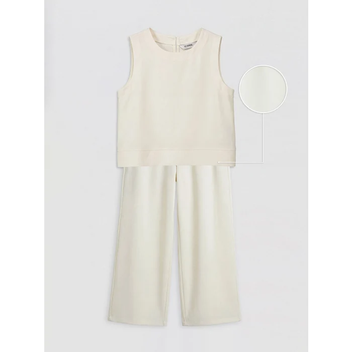 LCW Kids Gri Keten Karışımlı Kız Çocuk Pantolon ve Bluz