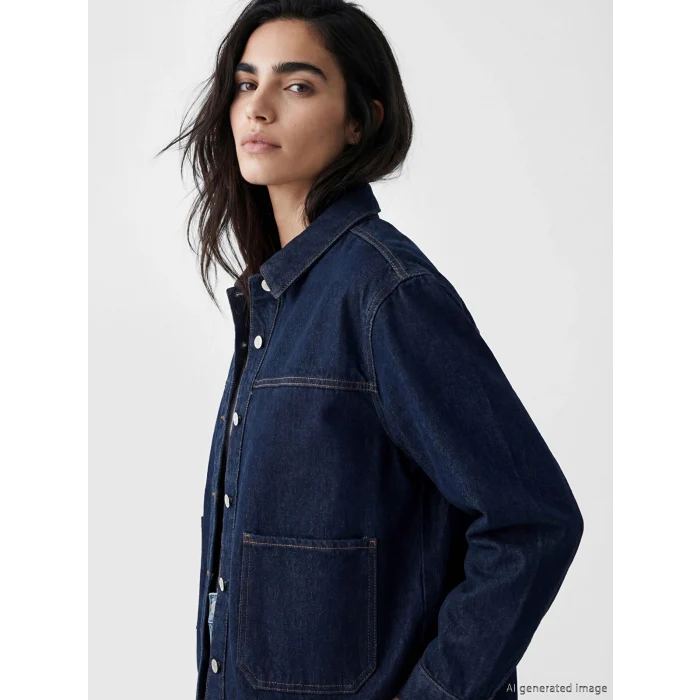 LCW EVERYDAY İndigo Gömlek Yaka Oversize Kadın Jean Ceket