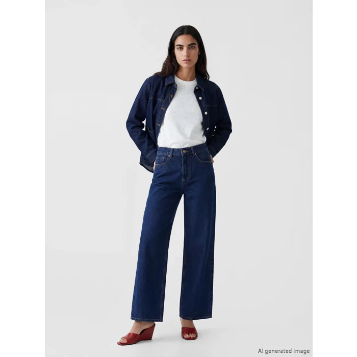 LCW EVERYDAY İndigo Gömlek Yaka Oversize Kadın Jean Ceket