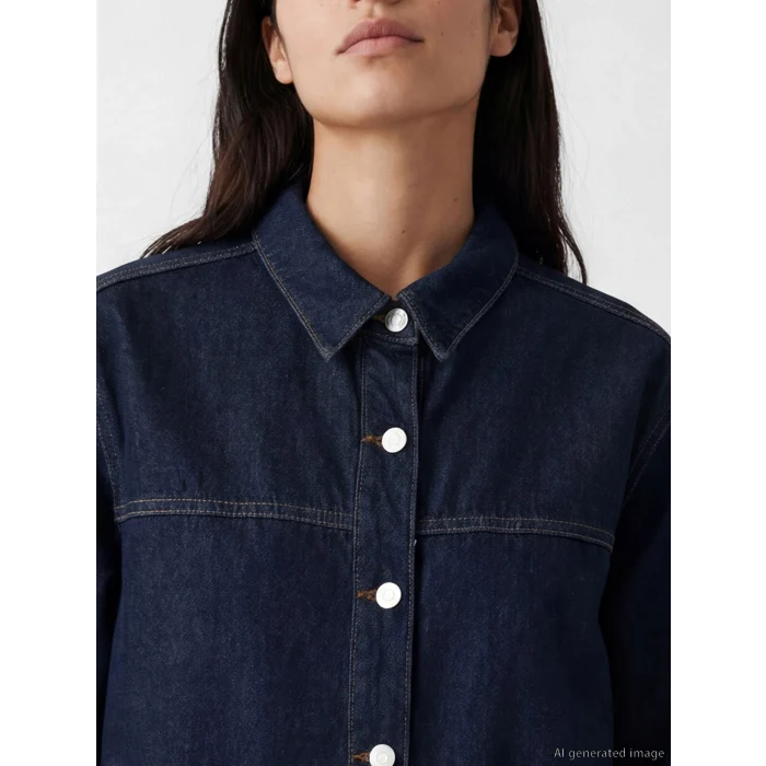 LCW EVERYDAY İndigo Gömlek Yaka Oversize Kadın Jean Ceket