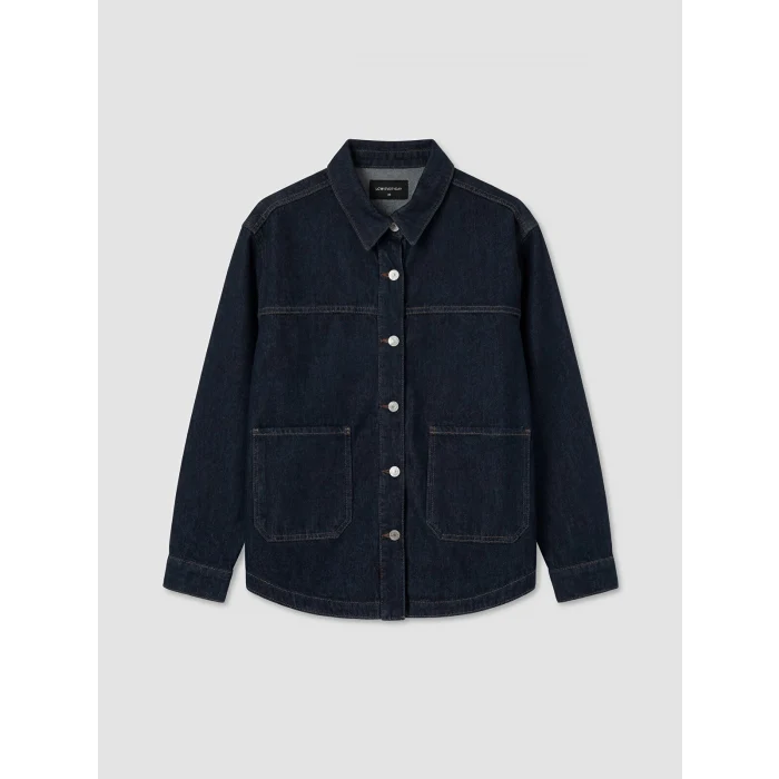 LCW EVERYDAY İndigo Gömlek Yaka Oversize Kadın Jean Ceket