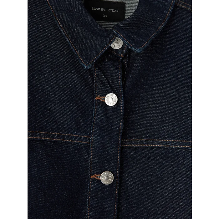 LCW EVERYDAY İndigo Gömlek Yaka Oversize Kadın Jean Ceket