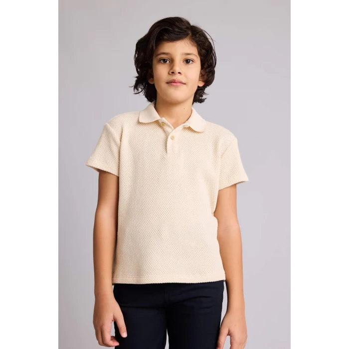 Defacto G7091A8ER233 Ekru Polo Tişört Gabardin Pantolon 2li Takım Erkek Çocuk