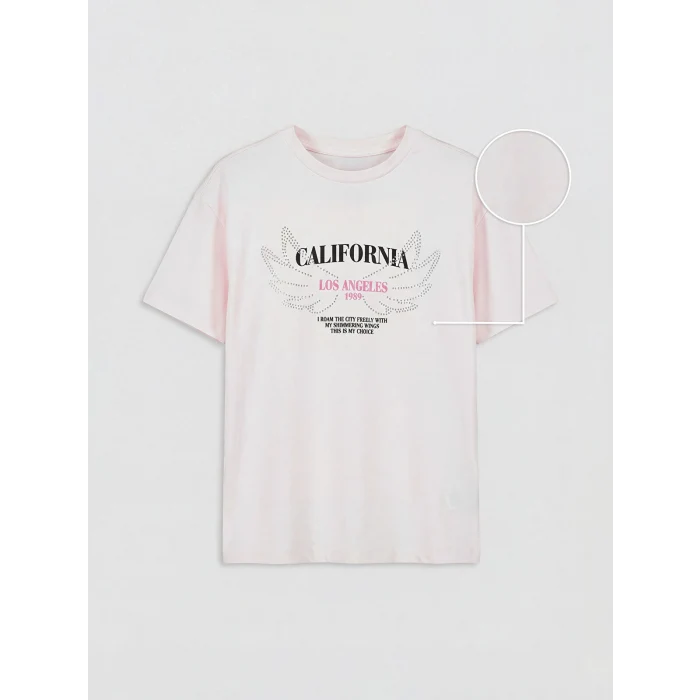 LCW Kids Pembe Taşlı California Baskılı Kız Çocuk Tişört