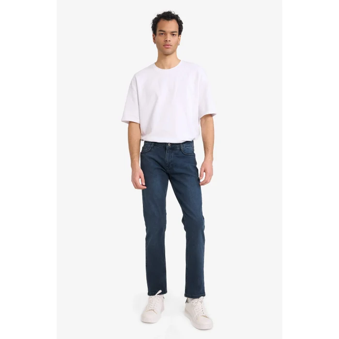 Defacto R8791AZNM83 İndigo Pedro Slim Fit Dar Kalıp Normal Bel Dar Paça Jean Pantolon