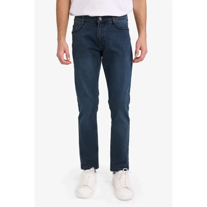Defacto R8791AZNM83 İndigo Pedro Slim Fit Dar Kalıp Normal Bel Dar Paça Jean Pantolon