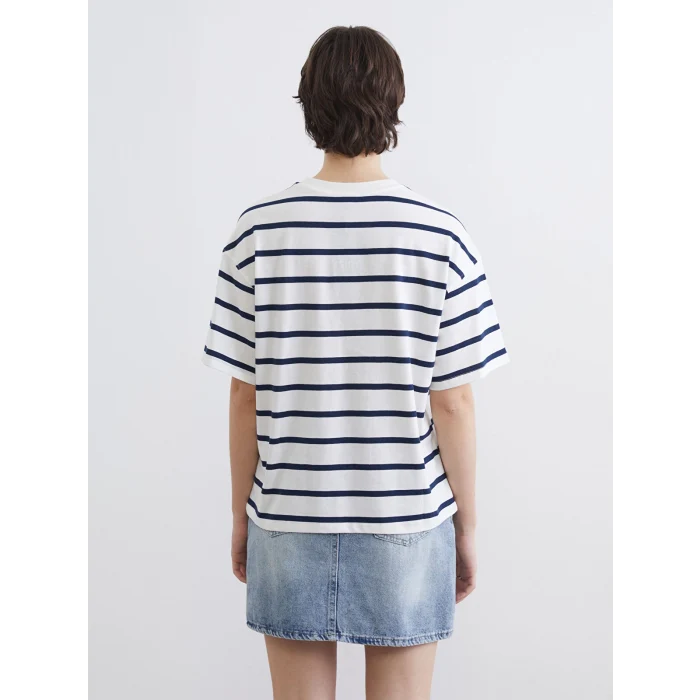 XSIDE Lacivert New Jersey Baskılı Oversize Kadın Tişört