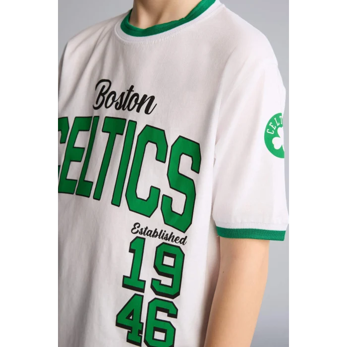 Defacto H2899A8WT34 Beyaz %100 Pamuk NBA Boston Celtıcs New Regular Fıt Bisiklet Yaka Kısa Kollu Tişört Erkek Çocuk